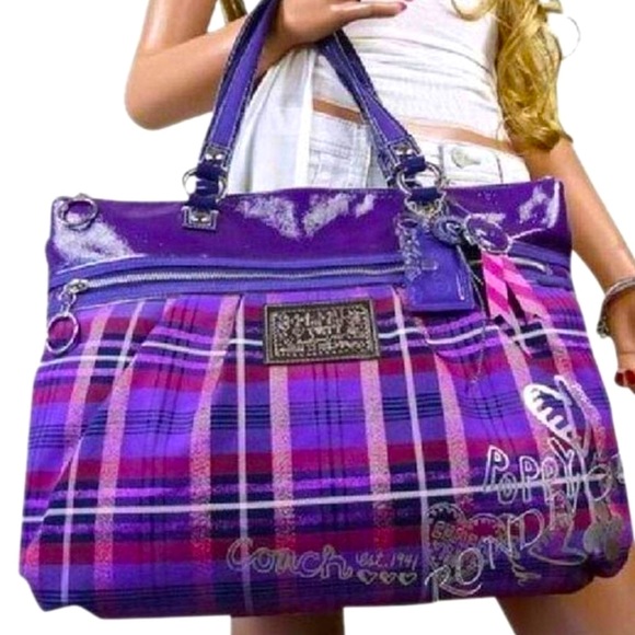 Rare! Coach Poppy Tartan Glam Bag-Large - Picture 1 of 5